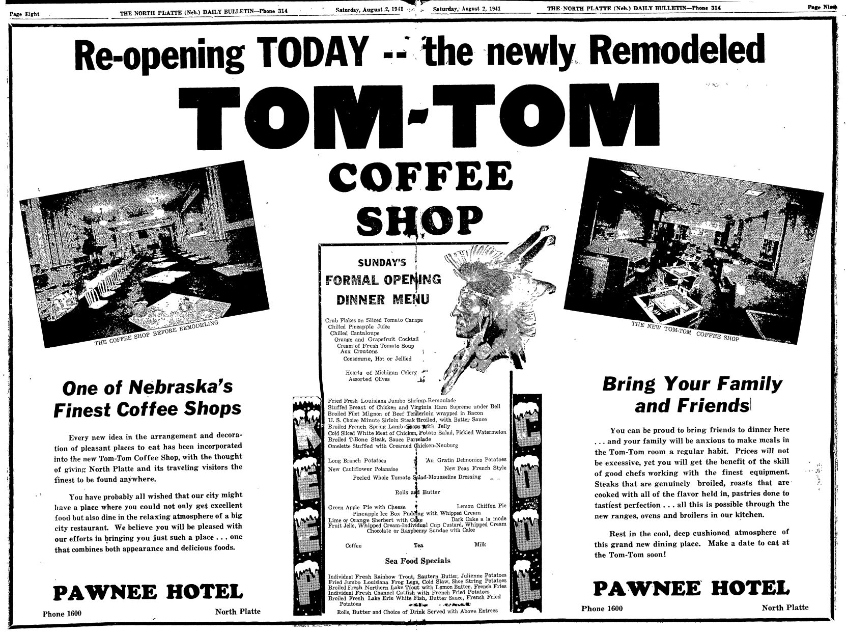 Hotel Pawnee's Tom-Tom Coffee Shop sign uncovered
